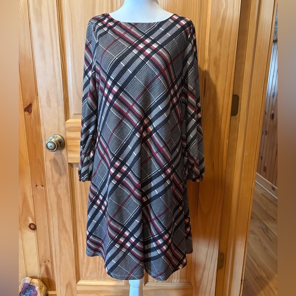 Jessica Howard long-sleeve plaid shift dress women’s M